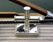 Metal samson post aboard a motoryacht.