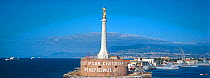 Statue of the Madonna at the entrance of Messina Port, Sicily. The statue is called La Madonna della Lettera (Our Lady of the Letter), the patron saint of the city. She stands six metres high and carr...