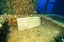 Memorial on the Punta Papa Wreck, Ponza, Italy, in memory of a young diver who died scuba diving at the location.