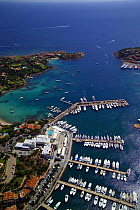 Aerial view of Porto Cervo marina, Sardinia, Italy. ^^^The Port was once the haunt of the international jetset.