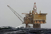 Scott oil production platform in choppy seas, operated by Amerada Hess. March 2005.