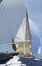 J-Class "Velsheda" chasing "Ranger" downwind at Antigua Classic Yacht Regatta 2005, Caribbean.