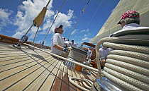 Trimming onboard J-Class "Velsheda", Antigua Classic Yacht Regatta 2005, Carribean.