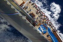 J-Class "Ranger" racing with the crew on the upside gunwale, Antigua Classic Yacht Regatta 2005, Caribbean. Property Released.