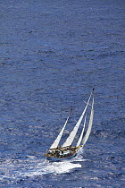 Classic ketch sailing upwind at Antigua Classic Yacht Regatta 2005, Caribbean.