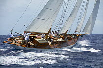 65ft Nat Bengiman schooner "Juno" racing at Antigua Classic Yacht Regatta 2005, Caribbean.