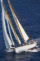 The 65ft Nat Bengiman schooner "Juno" racing at Antigua Classic Yacht Regatta 2005, Caribbean.