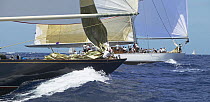 J-Class "Velsheda" following "Ranger" downwind at Antigua Classic Yacht Regatta 2005, Caribbean.