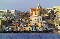 Colourful waterfront buildings of Procida Island, Italy. ^^^Next to the more famous islands of Ischia and Capri, Procida is the smallest island of volcanic origin in the Bay of Naples.