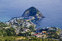 Little island of Borgo Sant'Angelo, connected to the island of Ischia by a thin isthmus. Bay of Naples, Italy.