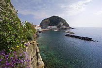 Little island of Borgo Sant'Angelo, connected to the island of Ischia by a thin isthmus. Bay of Naples, Italy.
