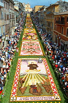 Carpets of flowers during Infiorata in June, on the Via Italo Belardi in Rome's Genzano district.