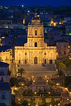 An aerial view of the magnificent Baroque cathedral of St George (Basilica di San Giorgio) in Modica, Sicily.