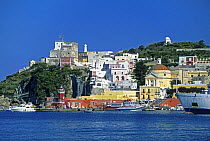 Colourful waterfront on the Mediterranean island of Ponza, Italy.
