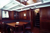 Luxurious wood-paneled interior of superyacht "Shaula".