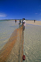 Men pulling in fishing nets on the beach, Benguerra Island, Mozambique