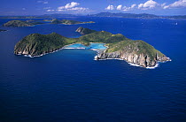 Aerial view of uninhabited Ginger Island with Cooper Island behind, British Virgin Islands (BVI)