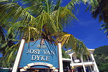 Welcome sign at Great Harbour, Jost Van Dyke Island (JV Dyke), British Virgin Islands (BVI).