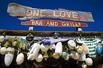 The One Love bar and grill in White Bay, Jost Van Dyke (JV Dyke) Island, British Virgin Islands (BVI)