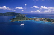Aerial view over Spanish Town on Gorda Island, home to the Virgin Gorda Yacht Harbour, British Virgin Islands (BVI)