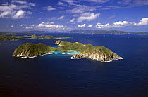 Aerial view of Ginger Island in the foreground with Cooper Island behind, British Virgin Islands (BVI).