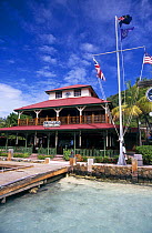 Bitter End Yacht Club, Virgin Gorda Island. The yacht club is on accessible by sea and situated on a mile-long, white coral-sand beach on the picturesque North Sound, British Virgin Islands, (BVI).