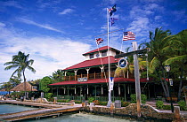 Bitter End Yacht Club, Virgin Gorda Island. The yacht club is on accessible by sea and situated on a mile-long, white coral-sand beach on the picturesque North Sound, British Virgin Islands, (BVI).
