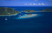 Aerial view of Marina Cay and Scrub Island, British Virgin Islands.