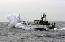 MFV "Demares" punching through waves in a rough North Sea. September 2006.