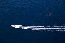 Motorboat towing a paraglider off Cannes, France.