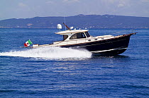 Abati Yachts' Portland 55ft, called a "lobster" boat because it is copied from the original american lobster fishing boats. Tuscany, Italy.