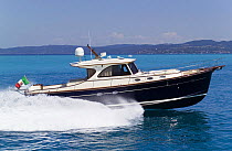 Abati Yachts' Portland 55ft, called a "lobster" boat because it is copied from the original american lobster fishing boats. Tuscany, Italy.