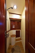 Interior of an Abati Yachts' Portland 55ft, called a "lobster" boat because it is copied from the original american lobster fishing boats. Tuscany, Italy.