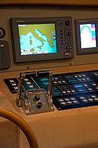 Control panel on a Continential 80 motor yacht, designed and built at Cantieri CNM. Cannes, France.