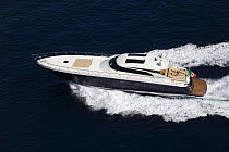 Continential 80 motor yacht, designed and built at Cantieri CNM, cruising the coast of Cannes, France.