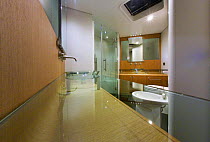 Modern bathroom on a Continential 80 motor yacht, designed and built at Cantieri CNM. Cannes, France.