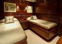 Guest cabin of 180ft ketch "Adele". ^^^The ketch is a 180-foot Andre Hoek designed yacht, built by Vitters Shipyard, Holland, and owned by Jan-Eric Osterlund. Non editorial uses must be cleared indivi...