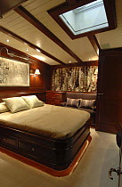 Forward guest cabin on luxury yacht 180ft ketch "Adele".^^^ The ketch is a 180-foot Andre Hoek designed yacht, built by Vitters Shipyard, Holland, and owned by Jan-Eric Osterlund. Non editorial uses m...