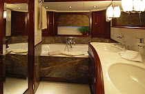 Owner's private bathroom on 180ft ketch "Adele". ^^^ The 180-foot luxury ketch was designed by Andre Hoek and built by the famous Vitters Shipyard in Holland. It is owned by Jan-Eric Osterlund. Non ed...