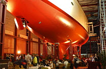 "Adele" before she had been launched in the water. This view from below shows her shiny new propellor. The picture was taken at Adele's launch party at Vitters on 2nd April 2005.