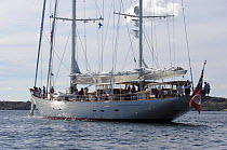 180ft Superyacht "Adele" raising its anchor in Swedish waters during her maiden voyage in 2005.  Non editorial uses must be cleared individually.