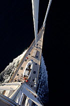 Superyacht "Adele" from the top of her mast, while sailing through the Lofoten Islands, Norway, on her maiden voyage. ^^^ Adele is 180 foot Andre Hoek design, built by Vitters Shipyard, Holland, and...