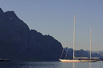 Superyacht "Adele" makes her way along the scenic coast of Spitsbergen (also know as Svalbard) in Norway, during her maiden voyage in 2005.^^^ Adele is 180 foot Andre Hoek design, built by Vitters Sh...