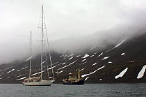 Superyacht "Adele" as she travels through the waters of Spitsbergen (also known as Svalbard) during her maiden voyage in 2005.^^^ Adele is 180 foot Andre Hoek design, built by Vitters Shipyard, Holla...