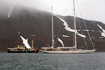 Superyacht "Adele" as she travels through the waters of Spitsbergen (also known as Svalbard) during her maiden voyage in 2005. ^^^ Adele is 180 foot Andre Hoek design, built by Vitters Shipyard, Holl...