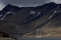 180ft Superyacht "Adele" as she travels through the waters of Spitsbergen, Svalbard, during her maiden voyage in 2005.