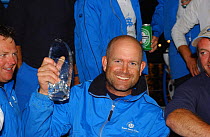 Jezz Fanstone, skipper of "News Corp" recieves the winners trophy for leg 6 of the Volvo Ocean Race, 2001-2002.