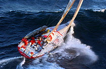Amer Sports Too in tough conditions off Cape of Good Hope, South Africa during Leg 2 of the Volvo Ocean Race, 2001-2002.