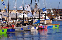 Fleet line up for the restart in Cape Town South Africa for the Volvo Ocean Race, 2001-2002.