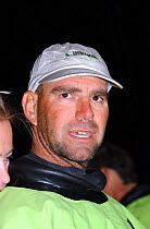 Skipper John Kostecki of "Illbruck Challenge", arrives in Cape Town, winner of leg one of the Volvo Ocean Race Volvo Ocean Race, 2001-2002.